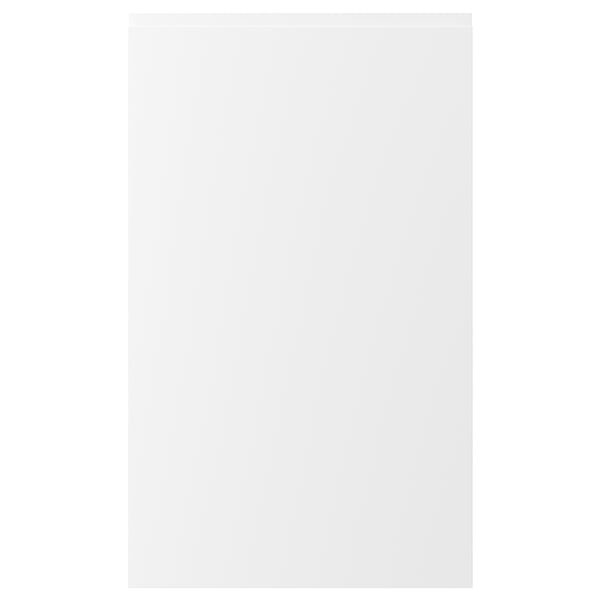 Porte de cuisine blanche VOXTORP avec poignées intégrées minimalistes et surface lisse.