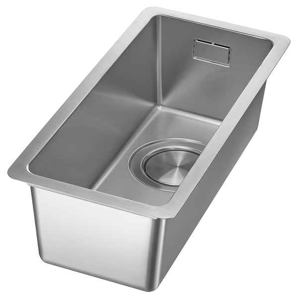 Évier VRESJÖN en acier inoxydable. Rectangle, bassin unique, design épuré. Résistant à la chaleur et aux taches.