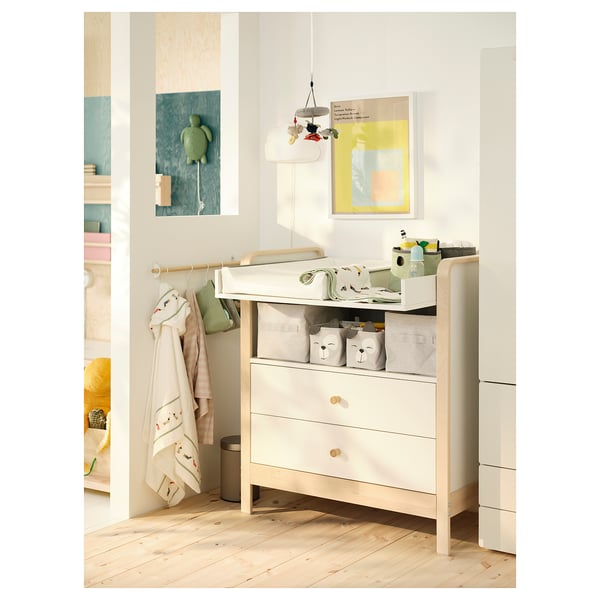 ÄLSKVÄRD Commode/ladekast, berken/wit, 94x77x106 cm