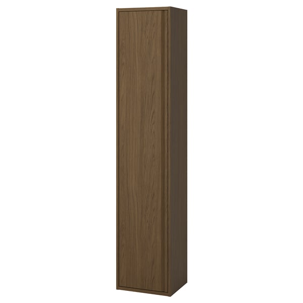 ÄNGSJÖN hoge houten kast, bruin, aan de muur te bevestigen, minimalistisch design.