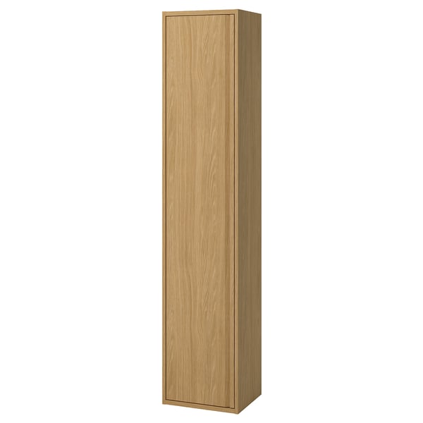 ÄNGSJÖN eikenhouten kast, wandmontage. Lang, smal, houten, minimalistisch ontwerp, geïntegreerde handgrepen.