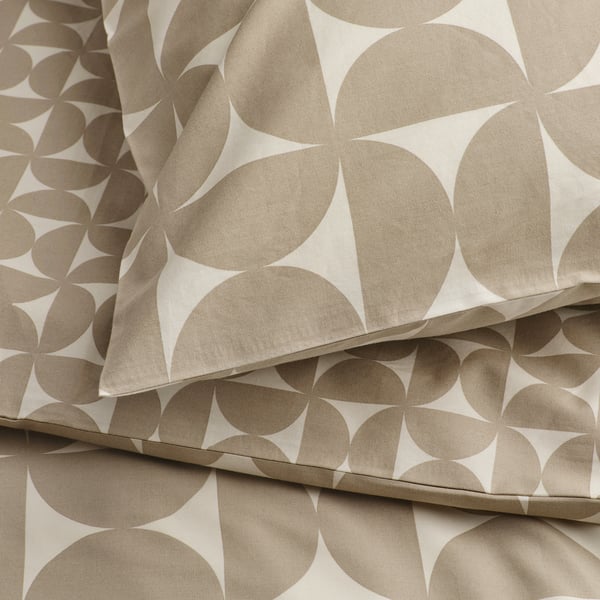 Neutraal getinte dekbedset met geometrische patronen. Kwaliteitsstof, fris en zacht.