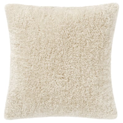 Zacht beige teddy bont kussen, vierkant met rits, 100% gerecycled polyester, gezellig ontwerp.