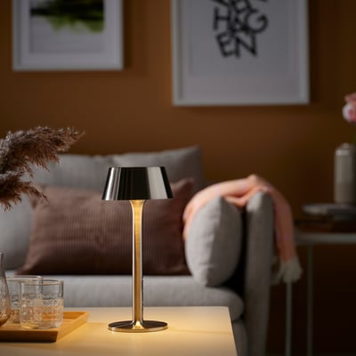 AVHÅLL Draagbare led-lamp, op batterijen dimbaar/vernikkeld buiten, 29 cm