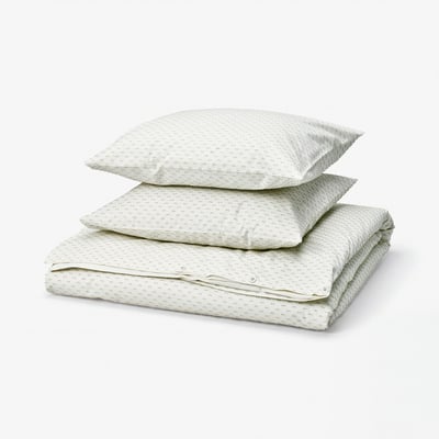 BANDKNIPPE wit-groene dekbedset, katoenen vouw.