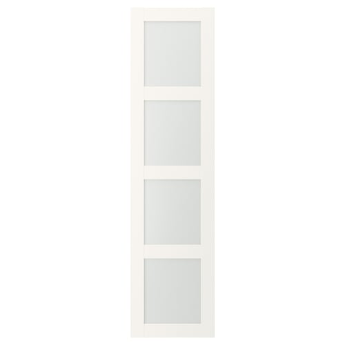 Een witte BERGSBO kastdeur met matglas in een modern, vierkante stijl.