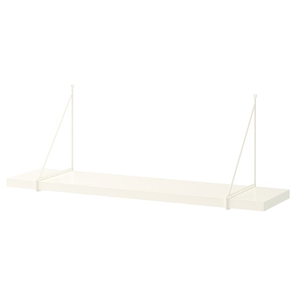 Berghsult witte wandplank, rechthoekig, afgeschuinde rand, metalen beugels.