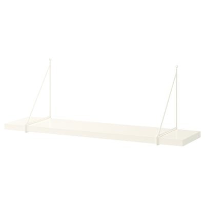 Berghsult witte wandplank, rechthoekig, afgeschuinde rand, metalen beugels.
