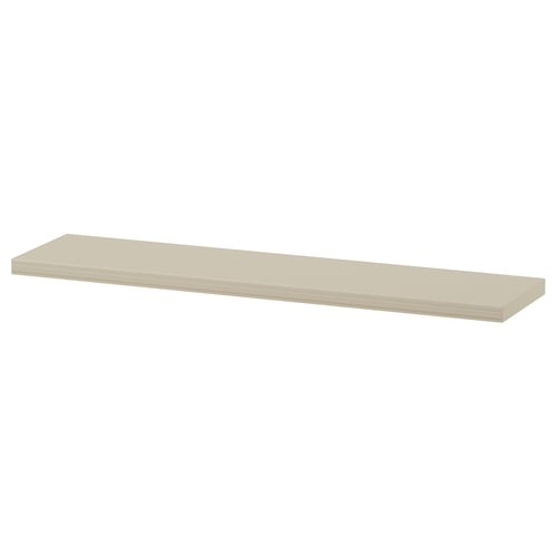 BERGSHULT: beige plank, papierfolie en spaanplaat, enkele balk, tweesnijdend ontwerp.