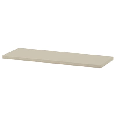 BERGSHULT wandplank. Eenvoudig ontwerp, afgeschuinde/gladde rand, beige kleur, spaanplaatmateriaal.