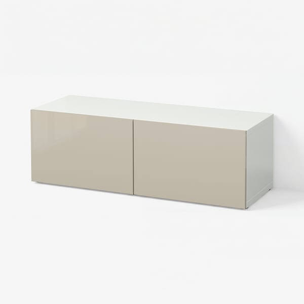 BESTÅ Kast met deuren, wit/Selsviken hoogglans/beige, 120x42x38 cm