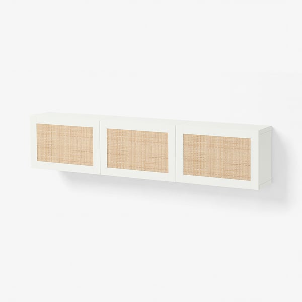 BESTÅ Kastcombinatie wand, wit/Studsviken geweven populier, 180x22x38 cm