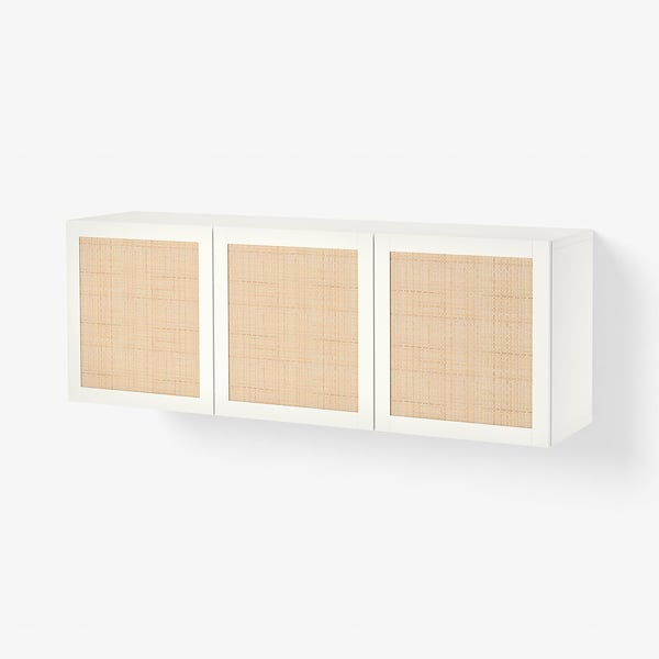BESTÅ Kastcombinatie wand, wit Studsviken/wit geweven populier, 180x42x64 cm