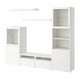 Witte BESTÅ opbergset: tv-meubel, planken, glazen deuren. Minimalistisch, modern design.