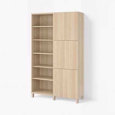 BESTÅ Opberger met deuren, wit gelazuurd eikeneffect/Lappviken/Stubbarp wit gelazuurd eikeneffect, 120x42x202 cm