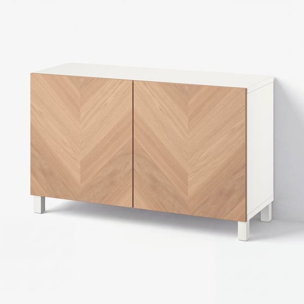 BESTÅ Opberger met deuren, wit/Hedeviken/Stubbarp eikenfineer, 120x42x74 cm