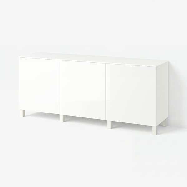 BESTÅ Opberger met lades, wit/Selsviken/Stubbarp hoogglans wit, 180x42x75 cm