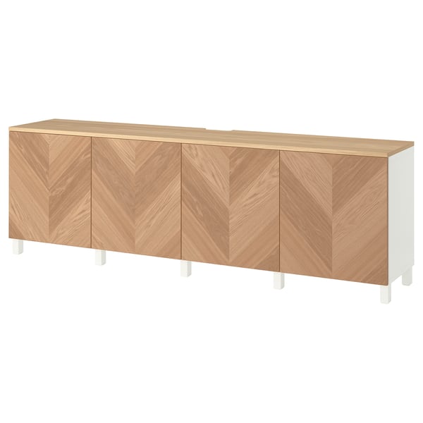 BESTÅ Tv-meubel met deuren, wit/Hedeviken/Stubbarp eikenfineer, 240x42x76 cm