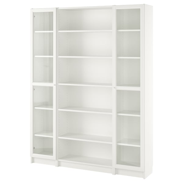Witte BILLY boekenkast, strak design, zes verstelbare planken, glazen deuren, moderne opbergers.