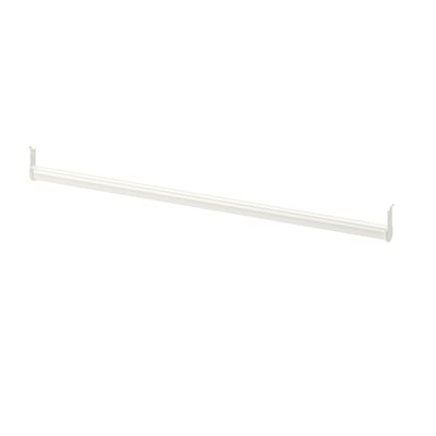 Een witte BOAXEL kledingroede, een stalen staaf met l-vormige uiteinden voor eenvoudige montage, ideaal voor het organiseren en ophangen van kleding.