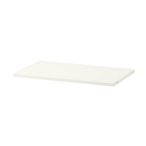 BOAXEL witte plank: eenvoudig, rechthoekig ontwerp, gemaakt van papierfolie, spaanplaat en plastic randen. Ideaal voor verschillende opslagbehoeften.