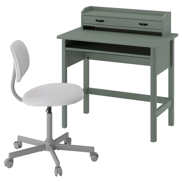 BRYTNING / BLECKBERGET Bureau en stoel, groen wit/grijs, 85x53 cm