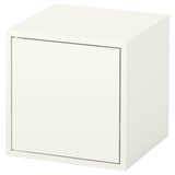 Een witte EKET kubus opbergunit met een enkele deur. De vorm is vierkant en het ontwerp is minimalistisch en modern.