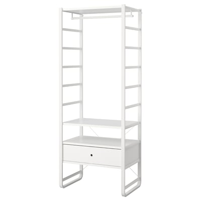 Wit ELVARLI opbergmeubel met legplanken en lade, wandmontagebaar.