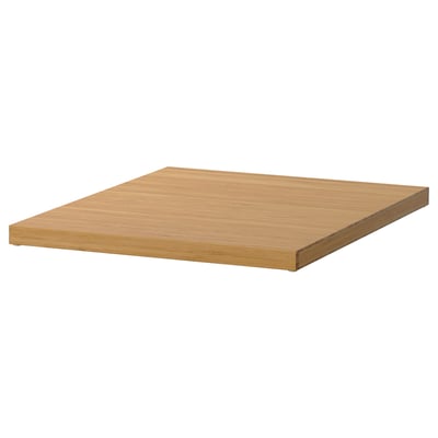 Een ELVARLI plank in een lichtbruine kleur gemaakt van bamboe. Het heeft een eenvoudig, rechthoekig ontwerp, ideaal voor opslag.