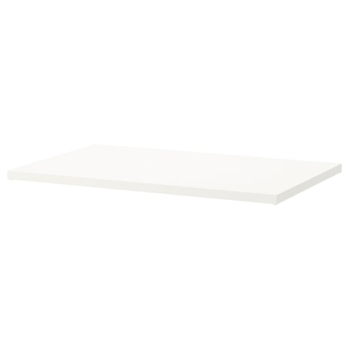 Een witte rechthoekige plank, eenvoudig van ontwerp, en gemaakt van acryl geschilderd spaanplaat.