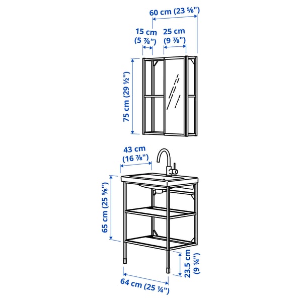 Illustratie met afmetingen voor het product: ENHET.