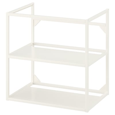 Een ENHET witmetalen opbergmeubel met twee open planken.