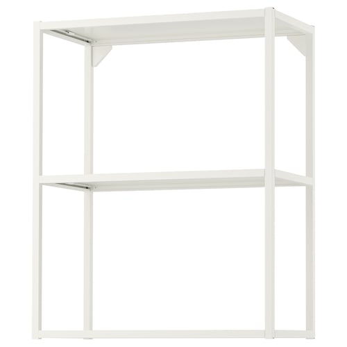 Wit metalen ENHET kast, 2 open planken, staal met poedercoating, modern design voor keuken, bad, wasruimte.