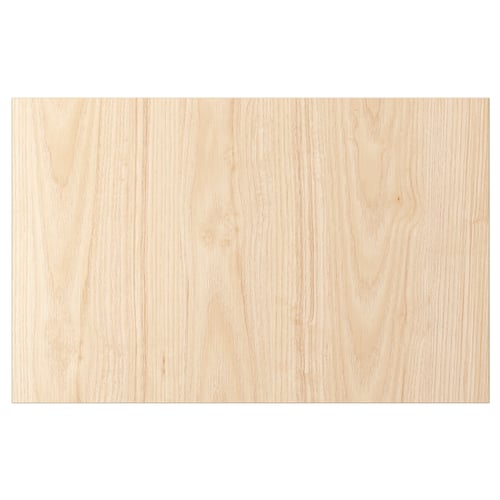 Een lichtgekleurde rechthoekige houten deur. Het is ontworpen met een gladde, natuurlijke houten textuur.