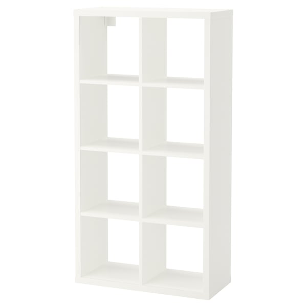 Een witte, rechthoekige FLYSTA kast met meerdere open vakken, ideaal voor opslag en organisatie.