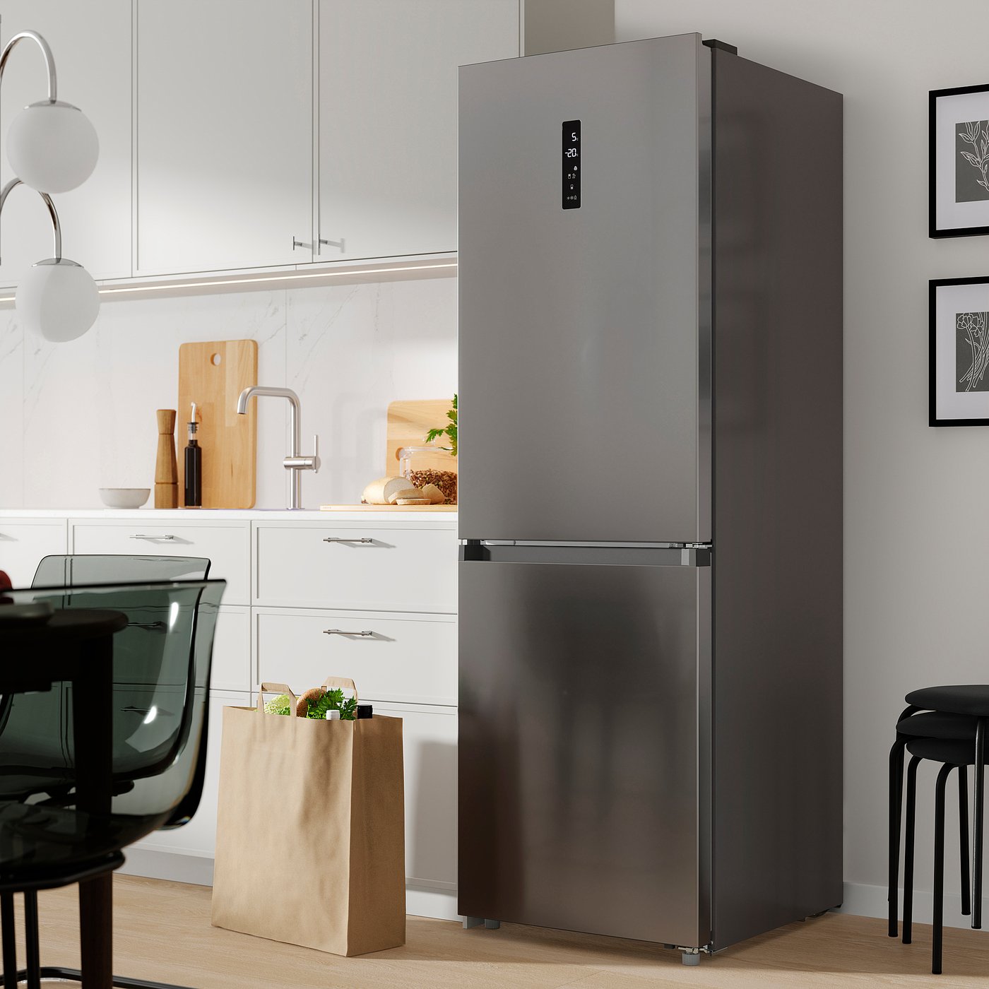 FÖRTOFT Koel- / diepvrieskast, IKEA 500 roestvrij staalkleur, 216/118 l