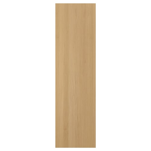 Een verticaal houten paneel met de naam FORSBACKA in lichtbruine eiken afwerking, met een strak en natuurlijk ontwerp.