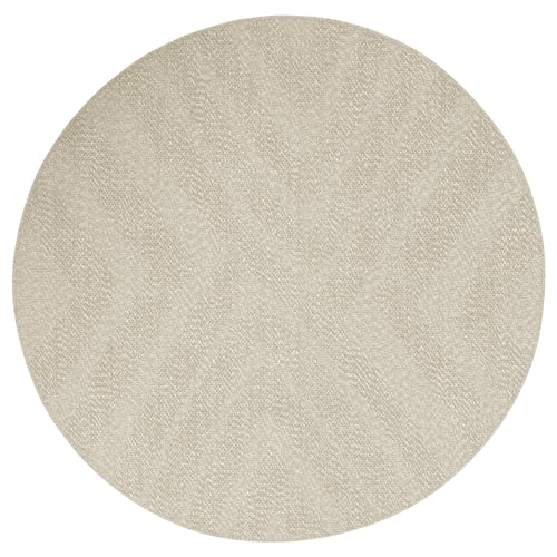 Een rond, beige FULLMAKT vloerkleed van gerecycled polyester, geschikt voor binnen of buiten.