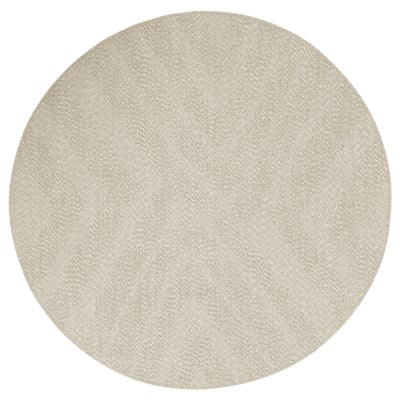 Een rond, beige FULLMAKT vloerkleed van gerecycled polyester, geschikt voor binnen of buiten.