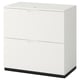 Een witte GALANT archiefkast met twee lades en een opbergruimte voor drop-files. Het is een cijferslot voor veilige opslag en heeft een strak, modern design.