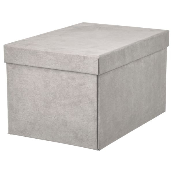 GJÄTTA Doos met deksel, fluweel lichtgrijs, 18x25x15 cm