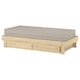 GLAMBERGET uitschuifbaar bed: licht hout, beige kussens, rechthoekig, eenvoudig ontwerp.