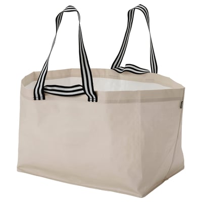 GÖRSNYGG – lichtbeige draagtas; Gestreepte zwarte handgrepen, rechthoekig, duurzaam polyester.