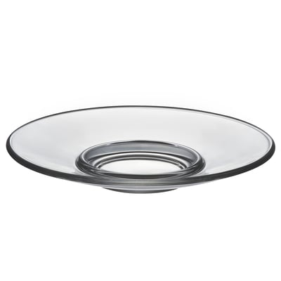 Helder glazen schotel, rond, strak design, zit plat, onderdeel van de GOTTFINNANDE-serie.