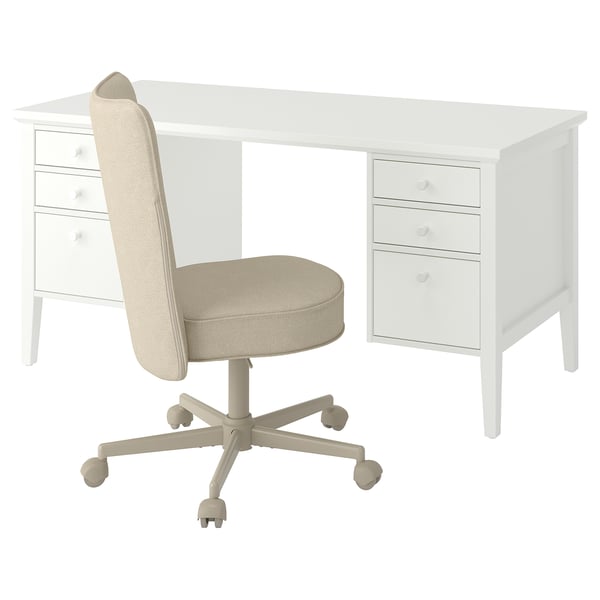 GULLABERG / BRYTNING Bureau en stoel, wit/beige, 155x65 cm