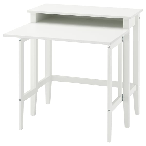 Wit Gullaberry drop-leaf bureau met opberg, minimalistisch ontwerp.