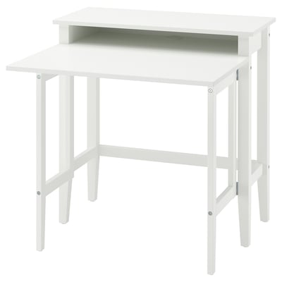 Wit Gullaberry drop-leaf bureau met opberg, minimalistisch ontwerp.