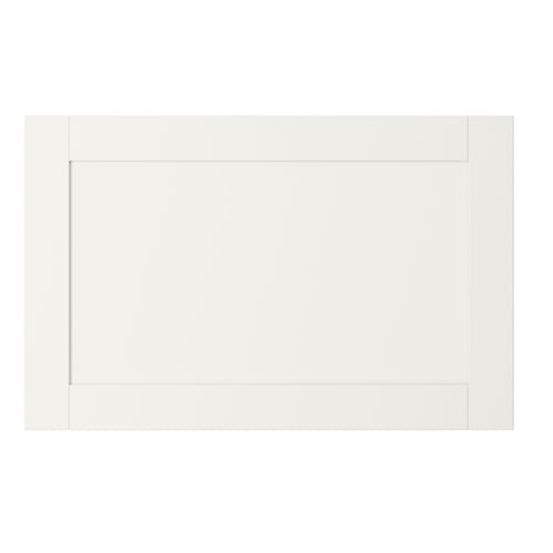Witte HANVIKEN lade, rechthoekig, minimalistisch design, gemaakt van vezelplaat met papierfolie en kunststof rand.