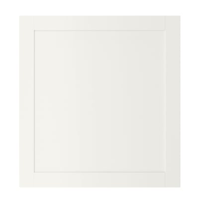 Witte HANVIKEN kastdeur, rechthoekige vorm, eenvoudig ontwerp. Gemaakt van hardboard, papierfolie, plastic rand. Voegt natuurlijke warmte toe aan de opslag.