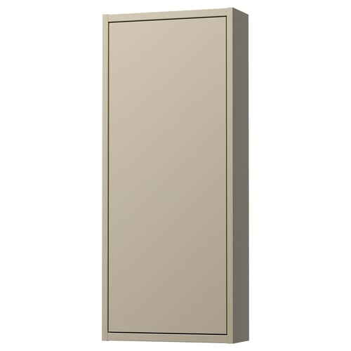 Beige HAVBÄCK wandkast, hardboard, glazen plank, minimalistisch design.